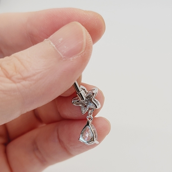 New Sterling Silver CZ Belly Button Navel Ring - Picture 2 of 4